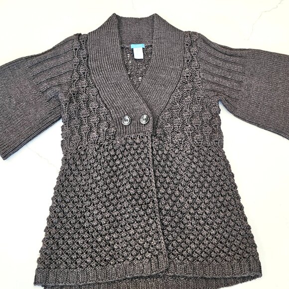 U Knits Charcoal Gray Double-Button Pointelle Knit Sweater – Size M - Picture 11 of 13